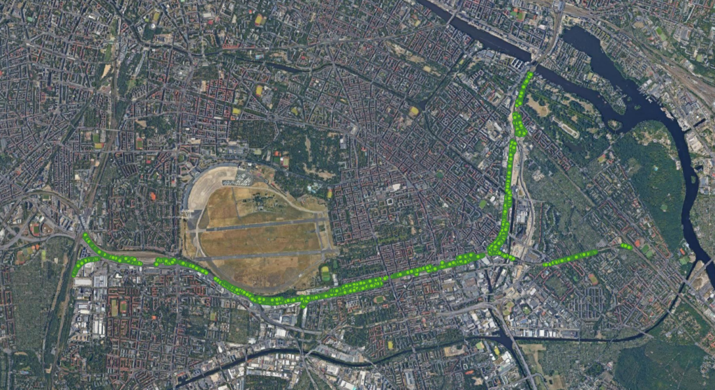 Top view of the analyzed section of the railtrack in Berlin