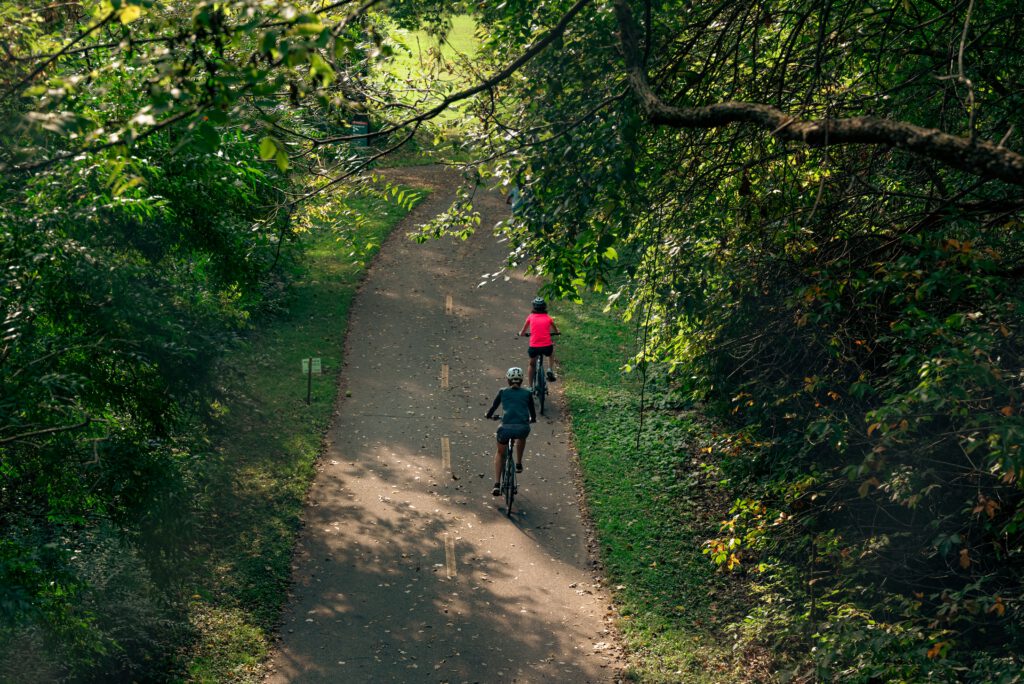 Cyclists riding along the bike path in Heiloo