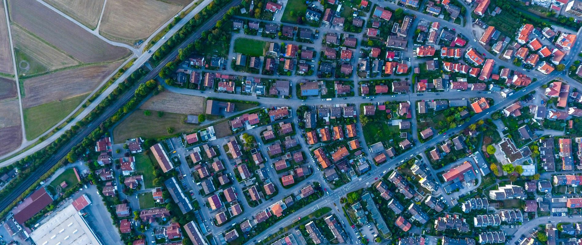 Aerial photography of houses and buildings